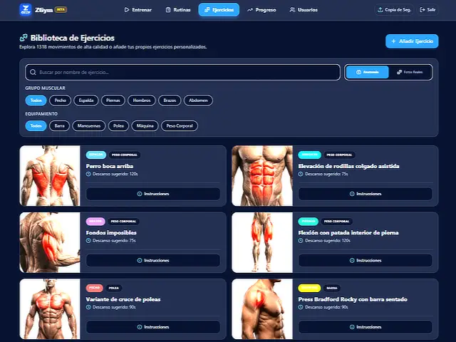Captura web ZGym, plataforma de entrenamiento fitness